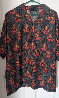 Men's Vintage Street Culture Polyester Flame Club Button Up Shirt